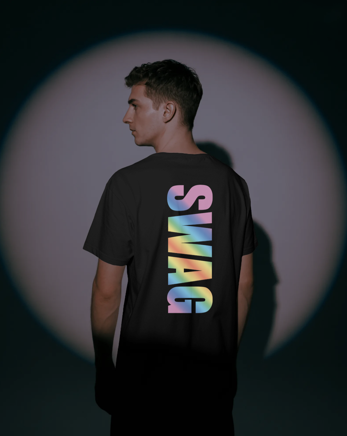 Swag Reflective Print Oversized T-Shirt for Men | Reflective Print Oversized T-Shirt
