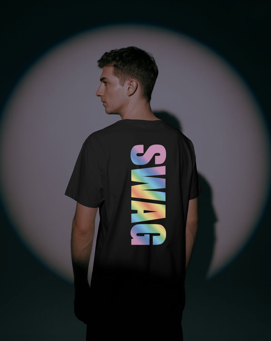 Swag Reflective Print Oversized T-Shirt for Men | Reflective Print Oversized T-Shirt