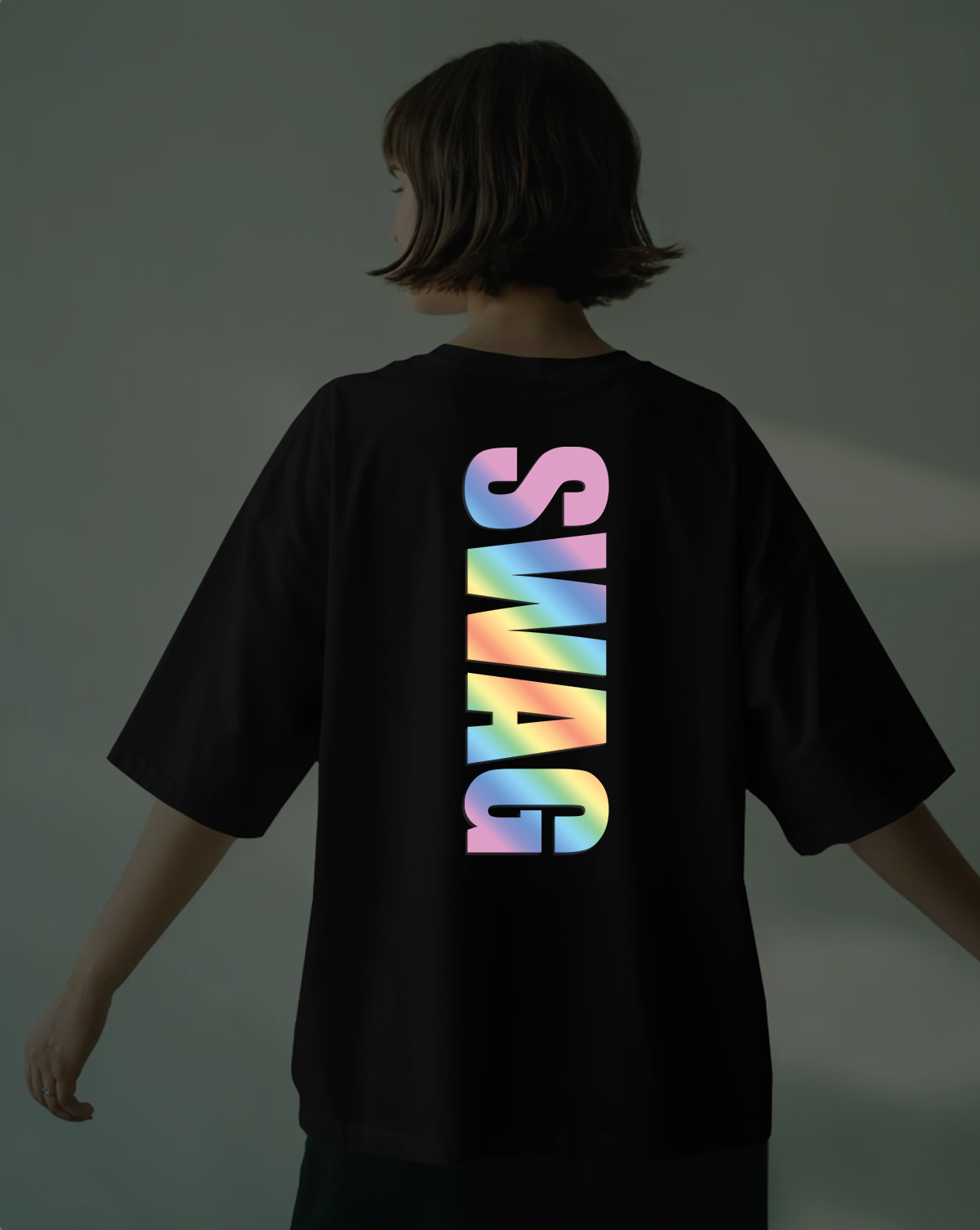 Swag Reflective Oversized T-Shirt for Women | Reflective Print T-Shirt