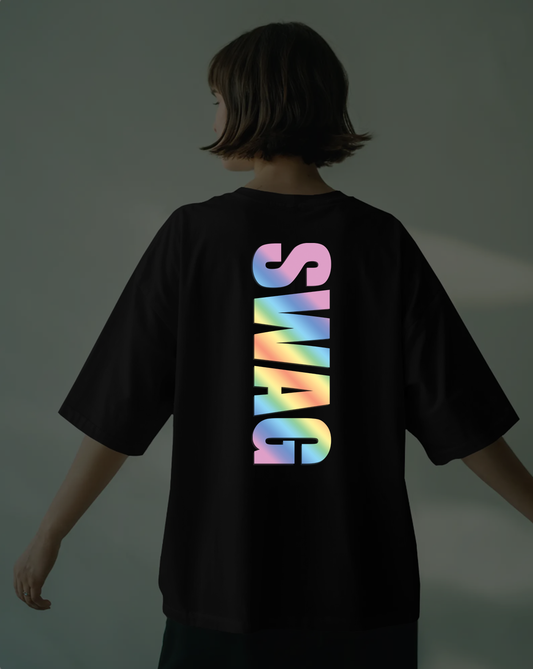 Swag Reflective Oversized T-Shirt for Women | Reflective Print T-Shirt