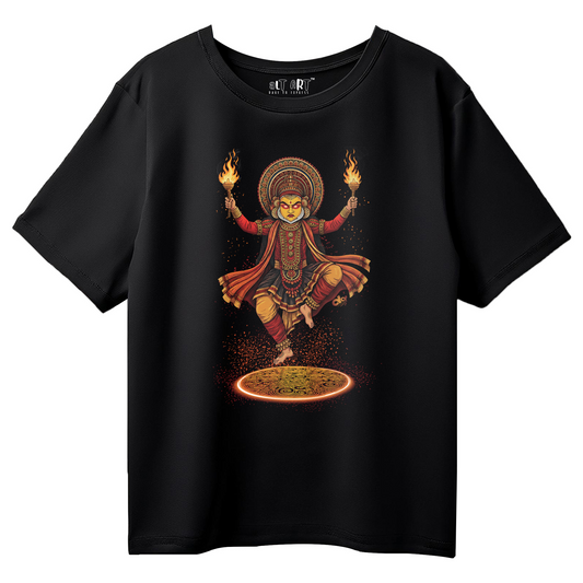 Kantara Inspired Theyyam Black Oversized T-Shirt for Women & Girls | Spiritual Artistic Streetwear Graphic Tee