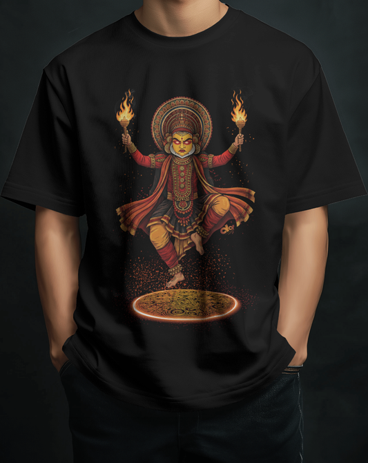 Kantara Inspired Theyyam Black Oversized T-Shirt for Men & Boys | Spiritual Graphic Printed Streetwear T-Shirt