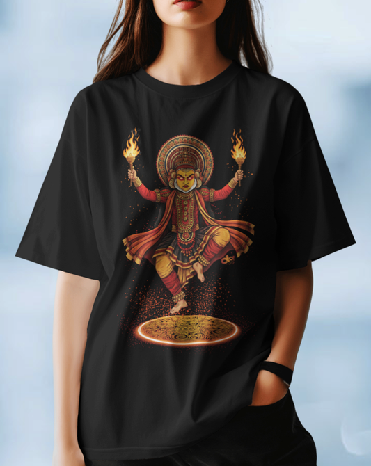 Kantara Inspired Theyyam Black Oversized T-Shirt for Women & Girls | Spiritual Artistic Streetwear Graphic Tee