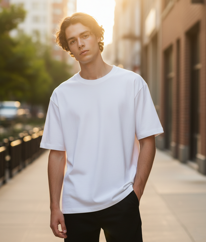 Solid White Oversized T-Shirt for Men | Premium Cotton Streetwear Oversized Tee