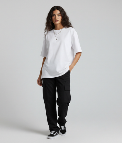 Solid White Oversized T-Shirt for Women | Premium Cotton Streetwear Tee