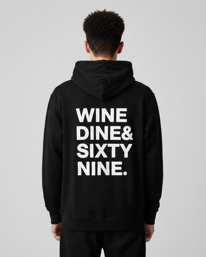 Wine Dine Sixty Nine Hoodie for Men | Black Graphic Hoodie India