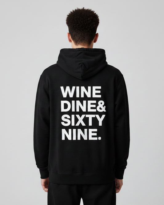 Wine Dine Sixty Nine Hoodie for Men | Black Graphic Hoodie India
