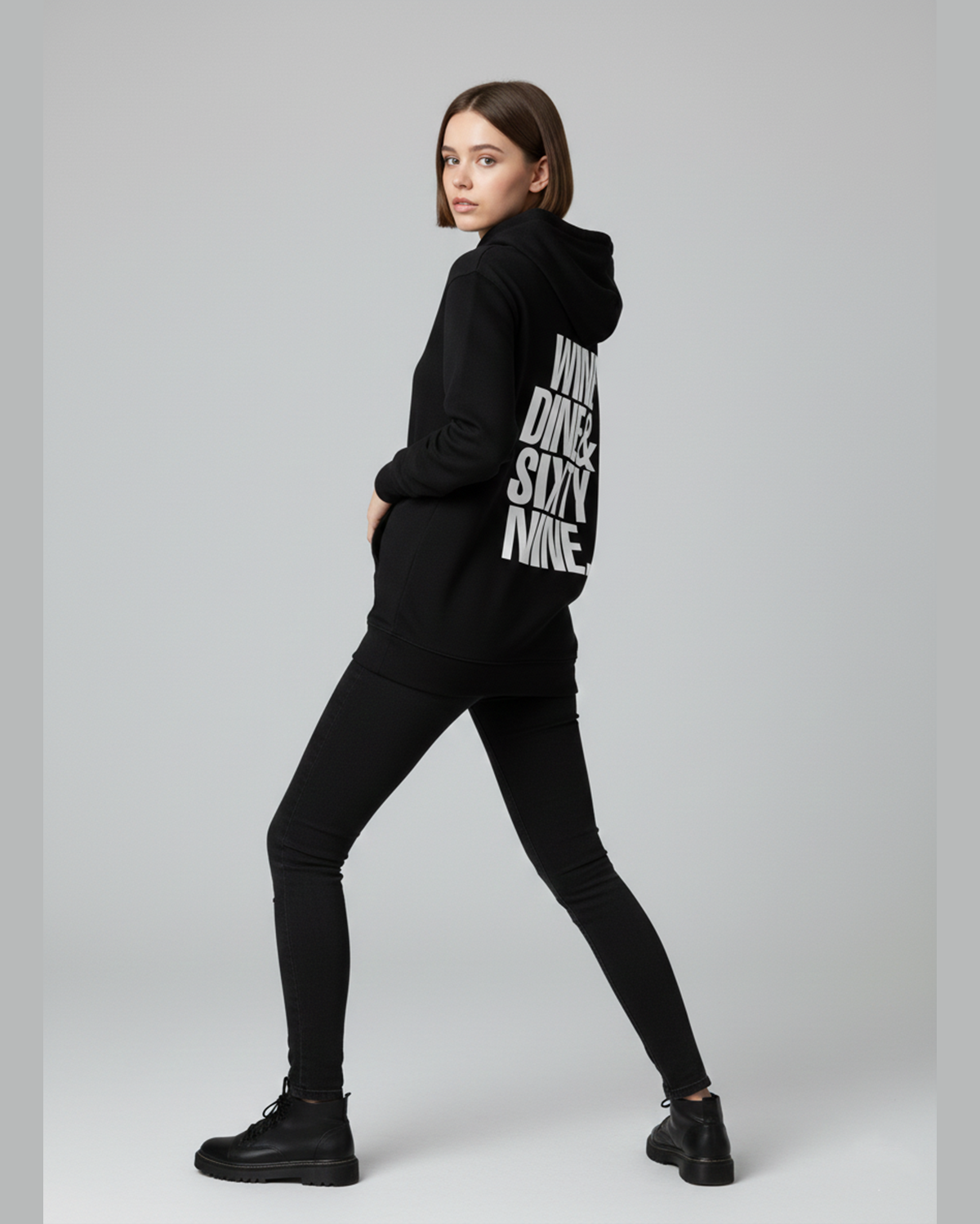Wine Dine Sixty Nine Hoodie for Women | Black Graphic Hoodie India