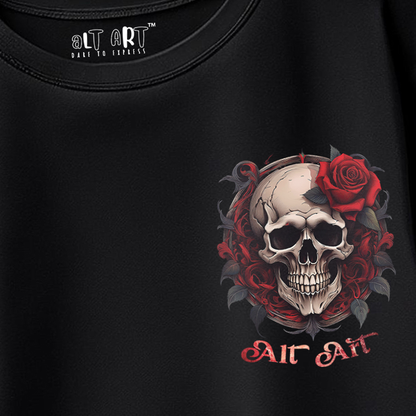 Skull & Rose Black Oversized T-Shirt for Women & Girls - Graphic Printed Oversized T-shirt
