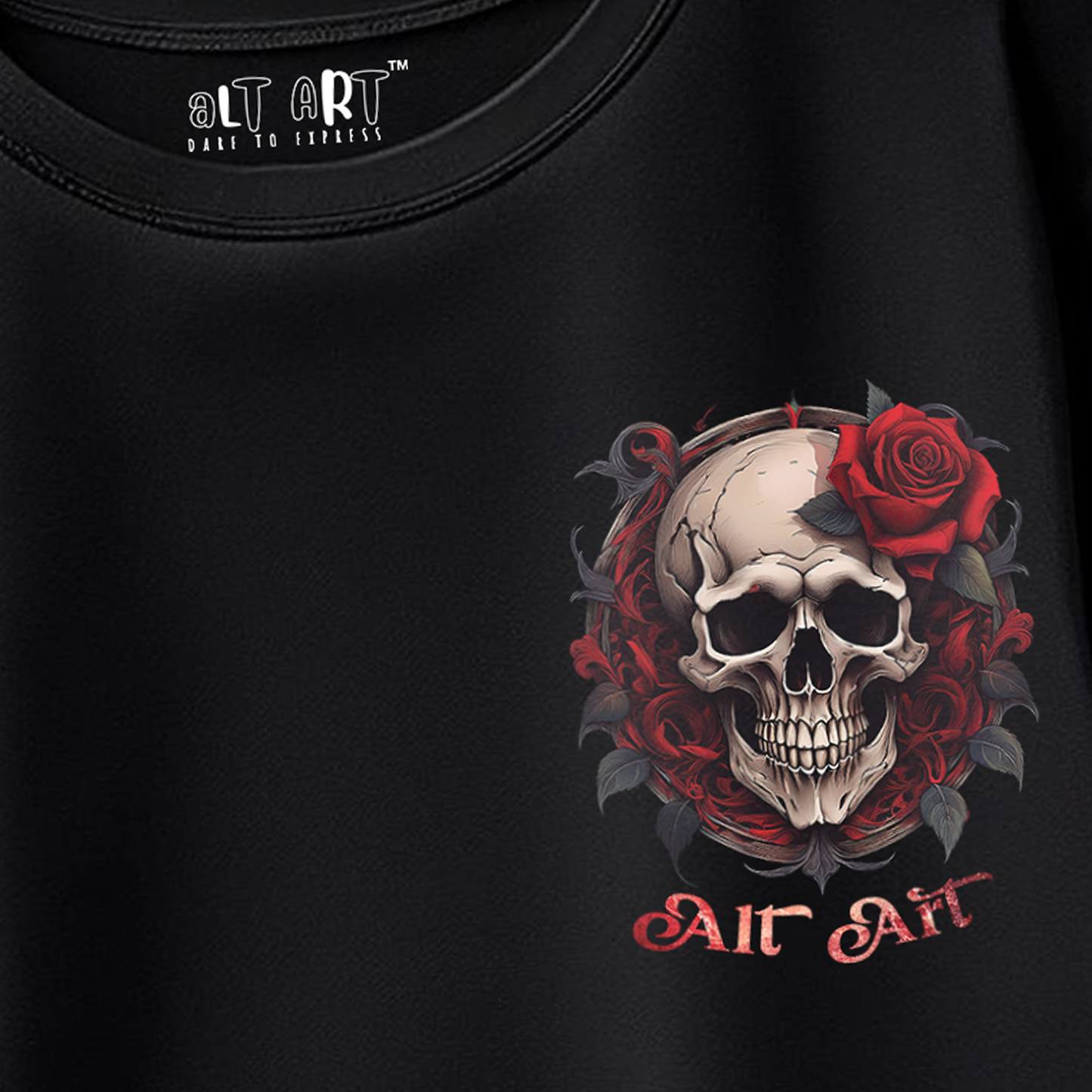 Skull & Rose Black Oversized T-Shirt for Men & Boys - Graphic Printed Oversized T-shirt