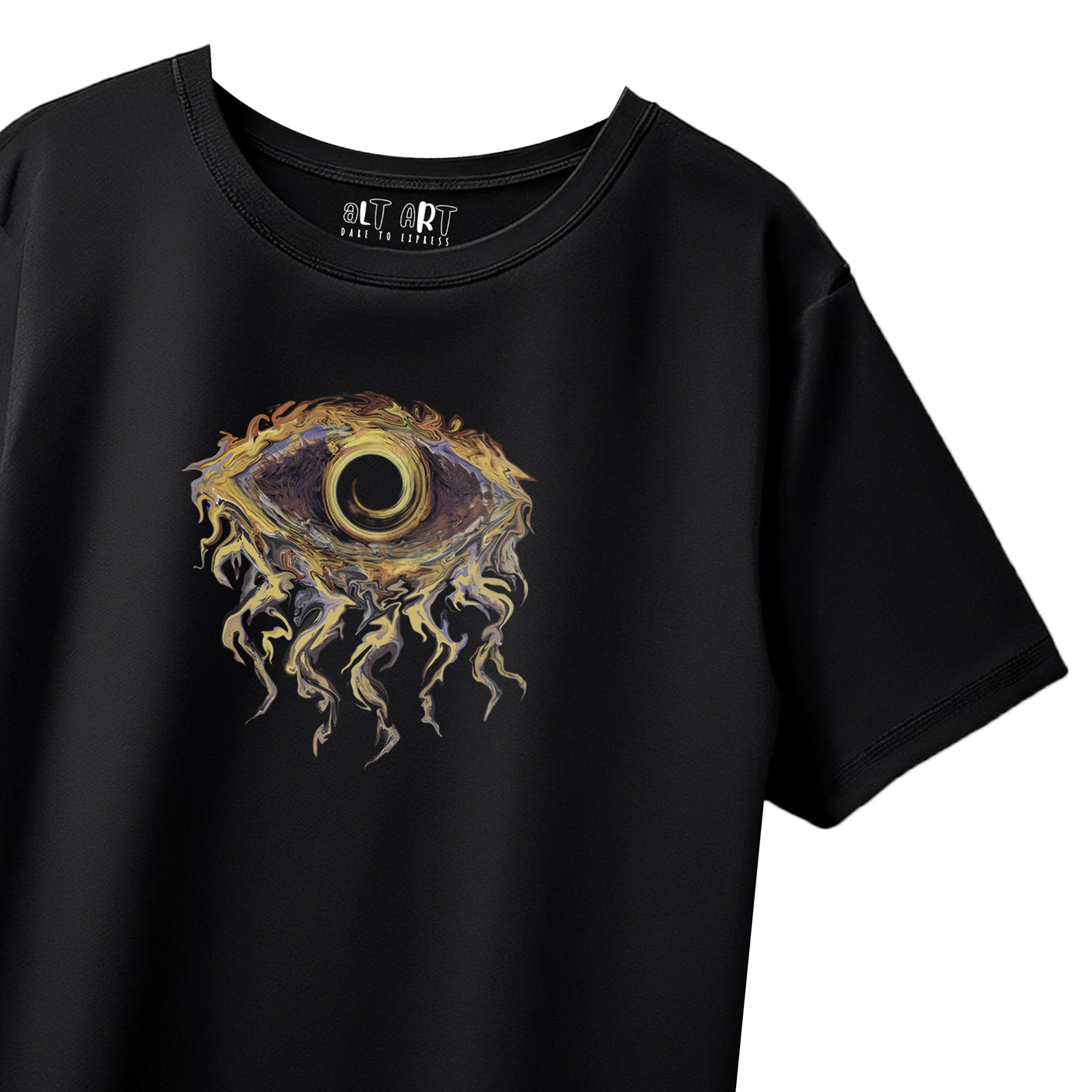 Inferno Gaze Graphic Black Oversized T-Shirt for Women - Graphic Printed Drop Shoulder Half Sleeve Round Neck 100 % Cotton T-shirt