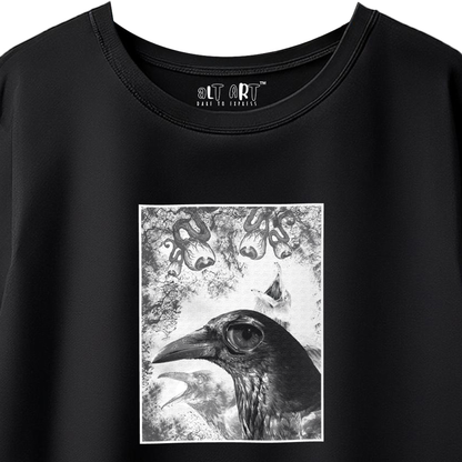 Watcher’s Curse – Black Oversized T-Shirt for Women & Girls Gothic Crow Graphic Tee Exclusive Artwork T-shirt