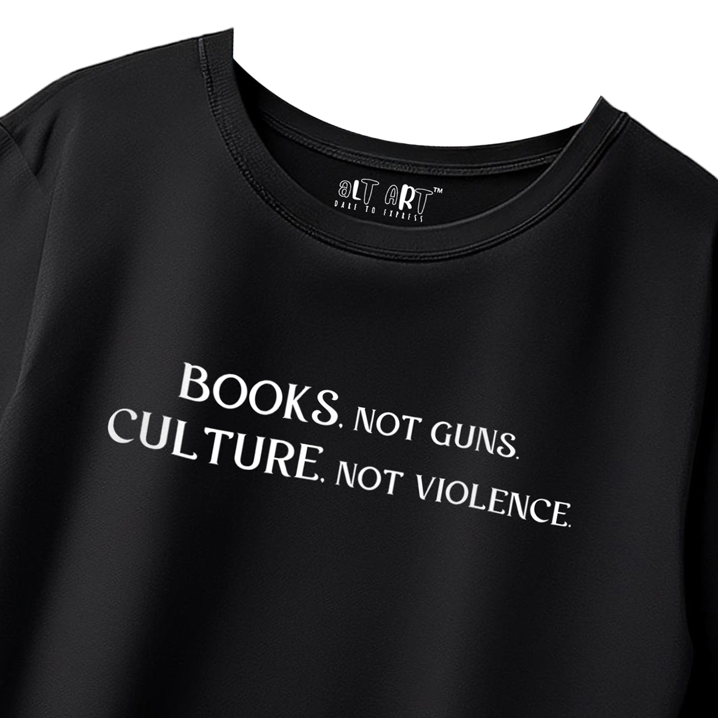 Books Not Guns Black Oversized T-Shirt for Men & Boys - Bold Quote Streetwear