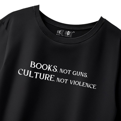 Books Not Guns Black Oversized T-Shirt for Men & Boys - Bold Quote Streetwear