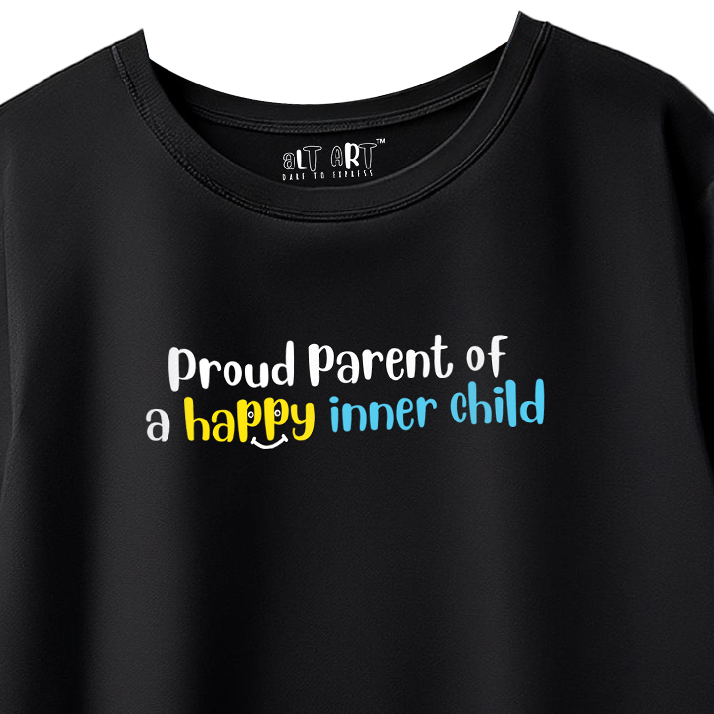 Proud Parent of a Happy Inner Child – Black Oversized Fit T-Shirt for Women & Girls