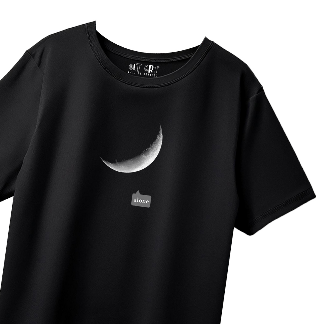 Lunar Solitude Black Oversized T-Shirt for Men & Boys - Moon T-shirt