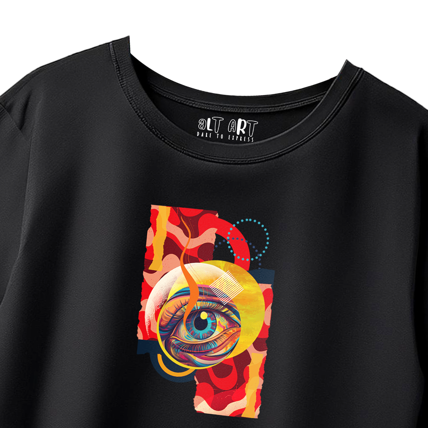 Visionary Gaze Black Oversized T-Shirt for Women & Girls – Bold Artistic Eye Design Trendy Streetwear Fashion
