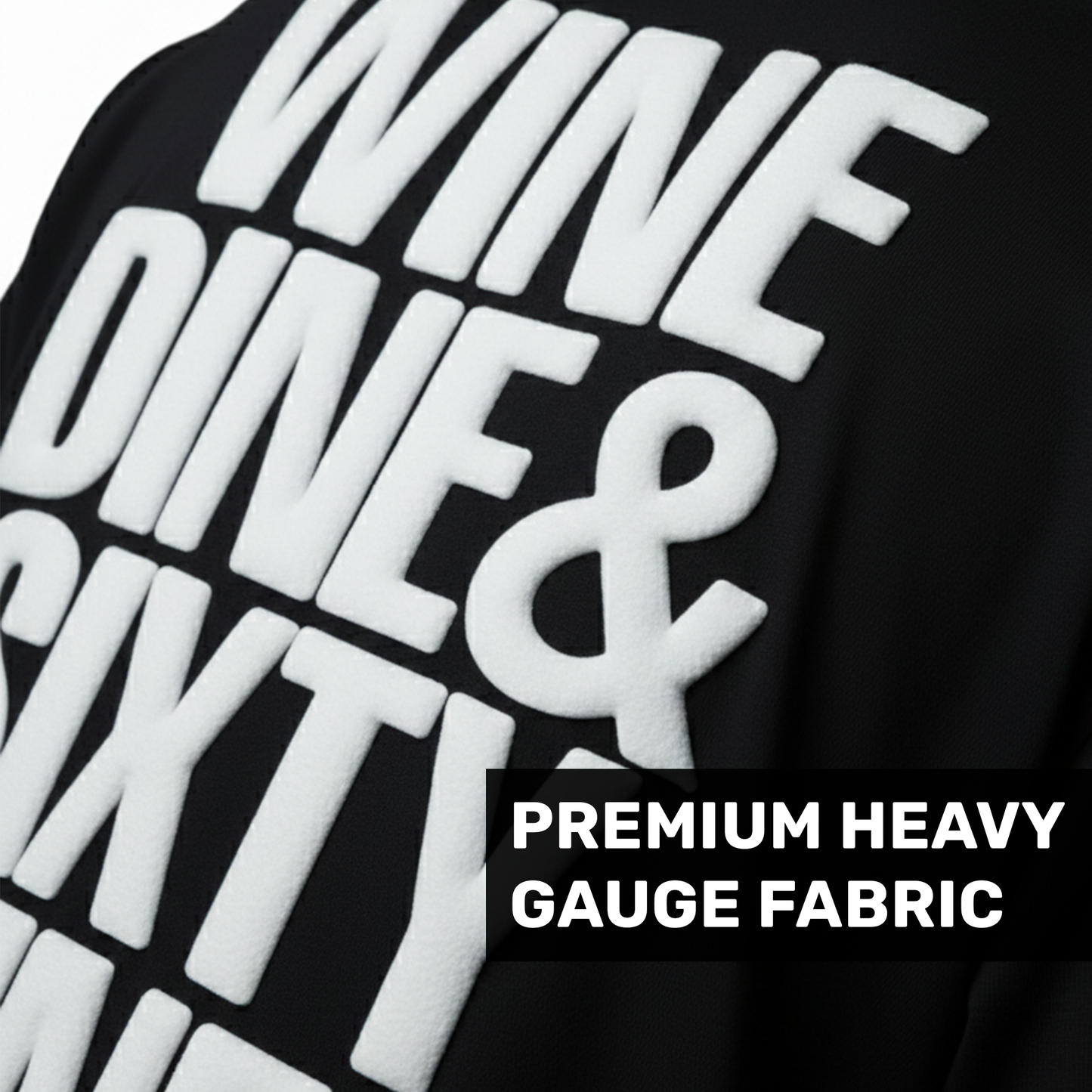 Wine Dine Sixty Nine Puff Print Black Oversized T-Shirt for Women | 3D Raised Graphic Streetwear Tee