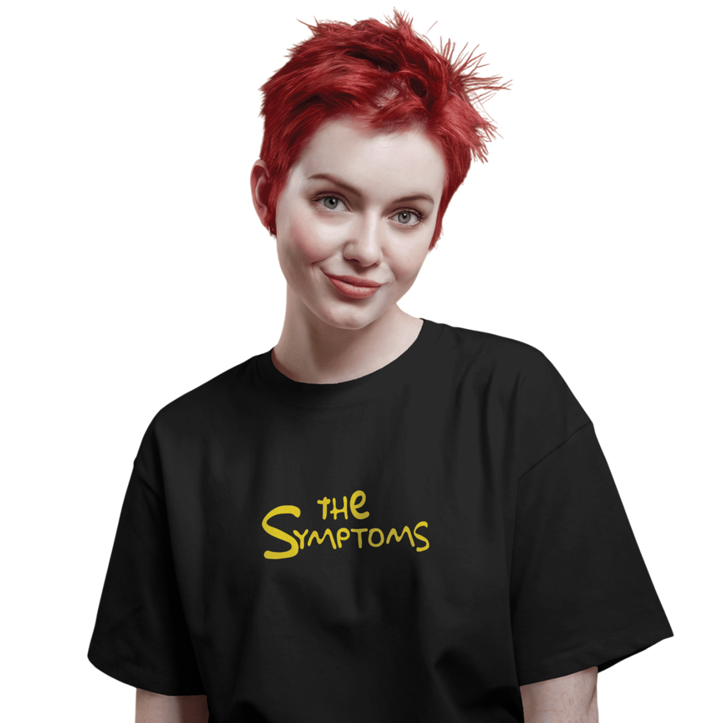 The Symptoms Black Oversized T-Shirt for Women & Girls - Funny Graphic Tee