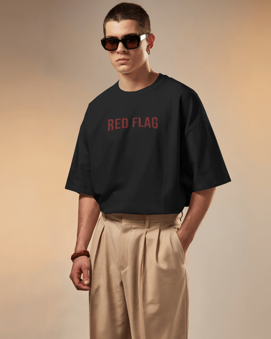 Red Flag Oversized T-Shirt for Men - Black Graphic Tee | Bold Streetwear