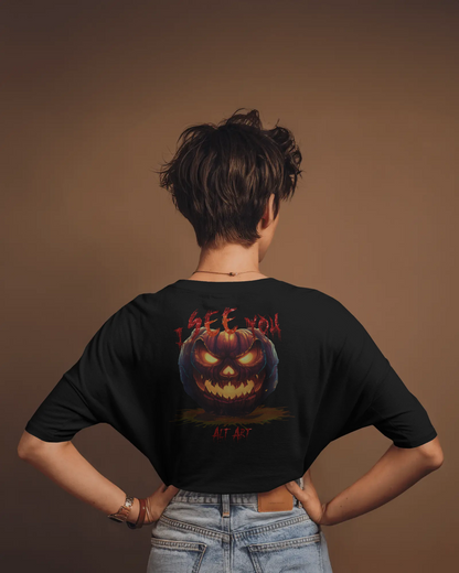 I See You Oversized T-Shirt for Women & Girls - Horror Graphic Tee | Spooky Streetwear