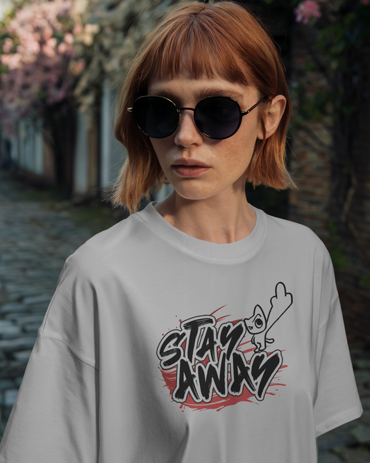 Stay Away – White Oversized T-Shirt for Women & Girls