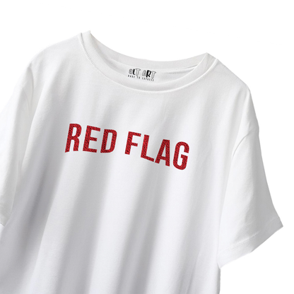 Red Flag T-Shirt for Women – White Oversized Cotton Graphic Tee